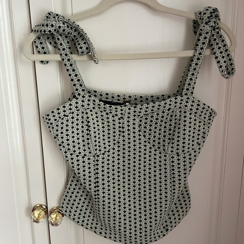Free People Tie Strap Patterned Top Size Small